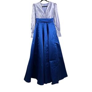 New Castlecore TS Couture Colorblock Blue Maxi Gown Puff Sleeve Evening HOCO